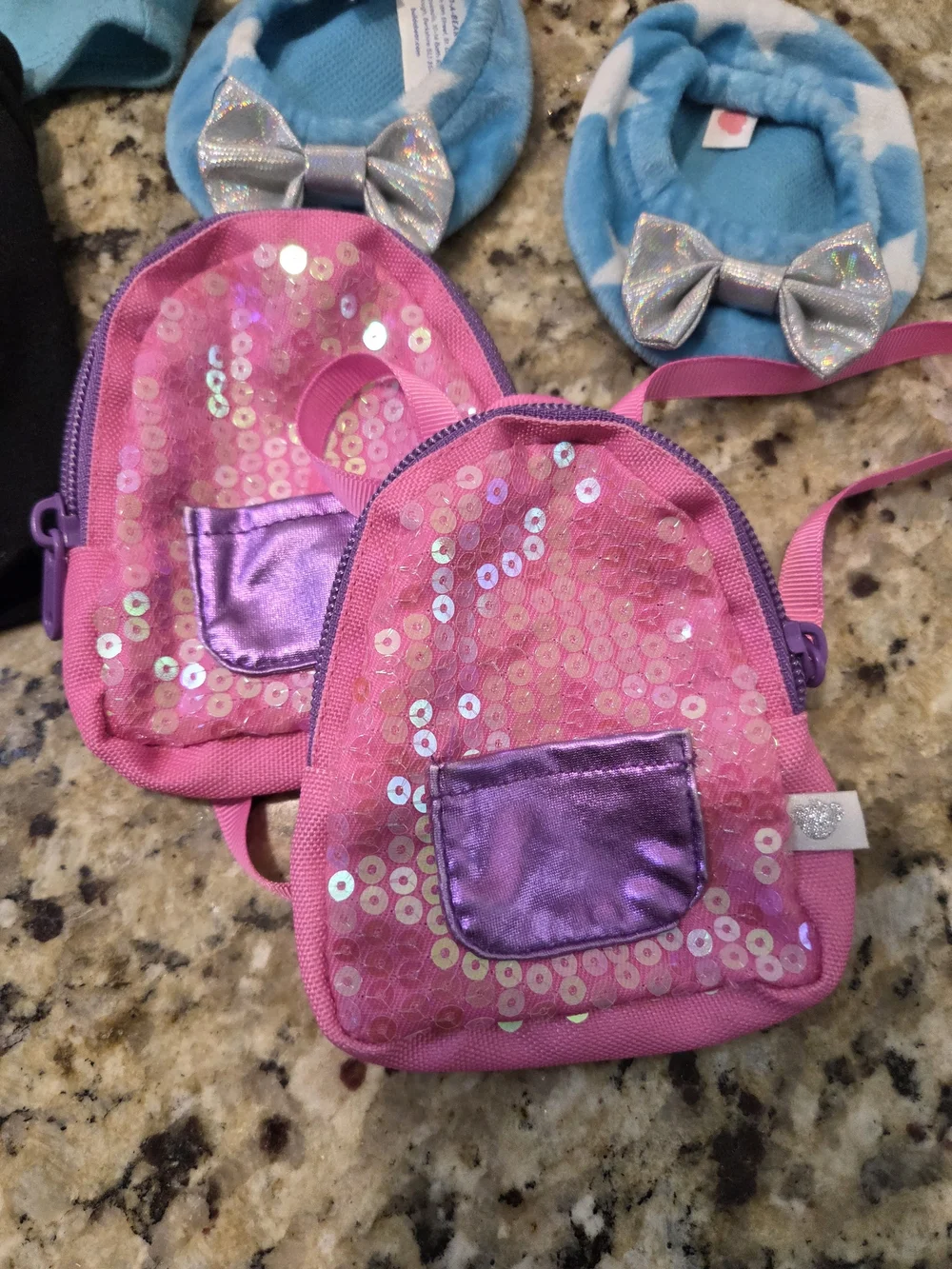 Build A Bear BAB Clothing Lot Pink Glitter Shoes Train Dragon Outfit Backpack